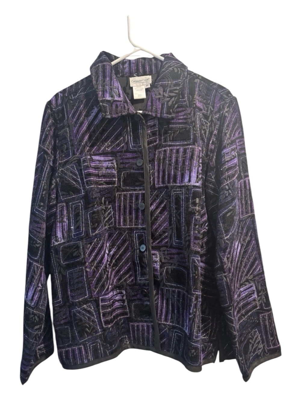 Coldwater Creek Purple Patterned Velvet Button-Up Jacket